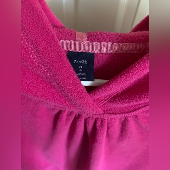 GapKids Girl’s XL 12 Fleece Tunic Pullover Hoodie Pockets Pink / Turquoise - Picture 6 of 9